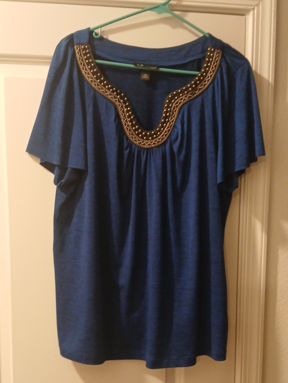 AGB Royal Blue Tunic with Gold Beaded Scoop Neck